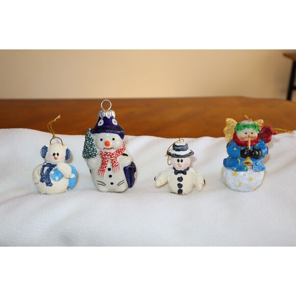 Polish Pottery Andy Decorated Snowman Christmas Tree Ornament Plus 3 Snowmen - Picture 2 of 11